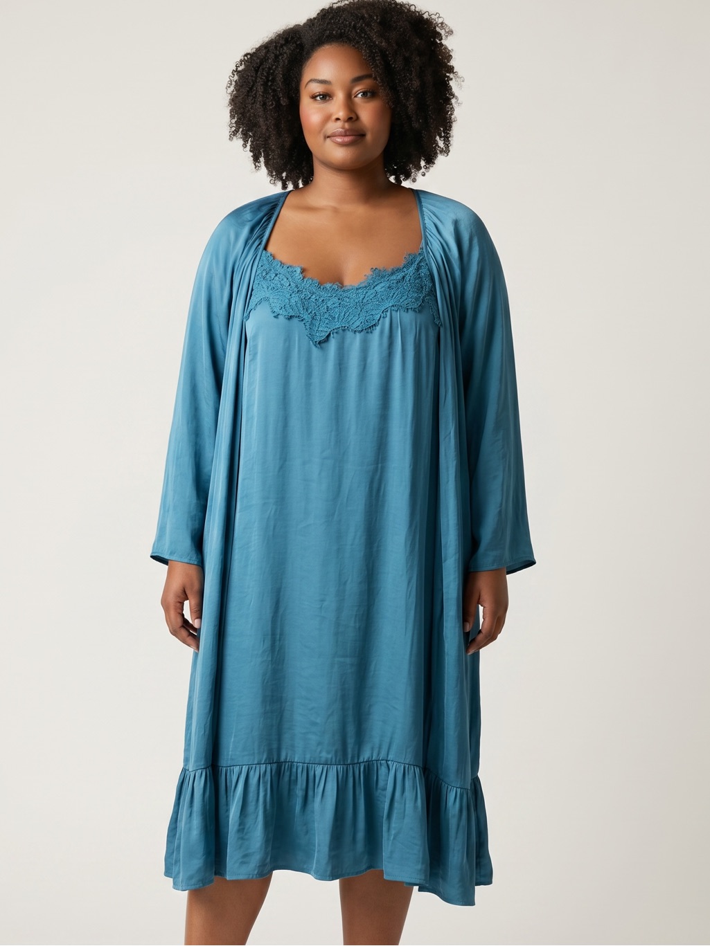 Suzanne Betro Aqua Blue Lace Trim Crinkle Dress Or Nightgown Nwt 1x Lightweight